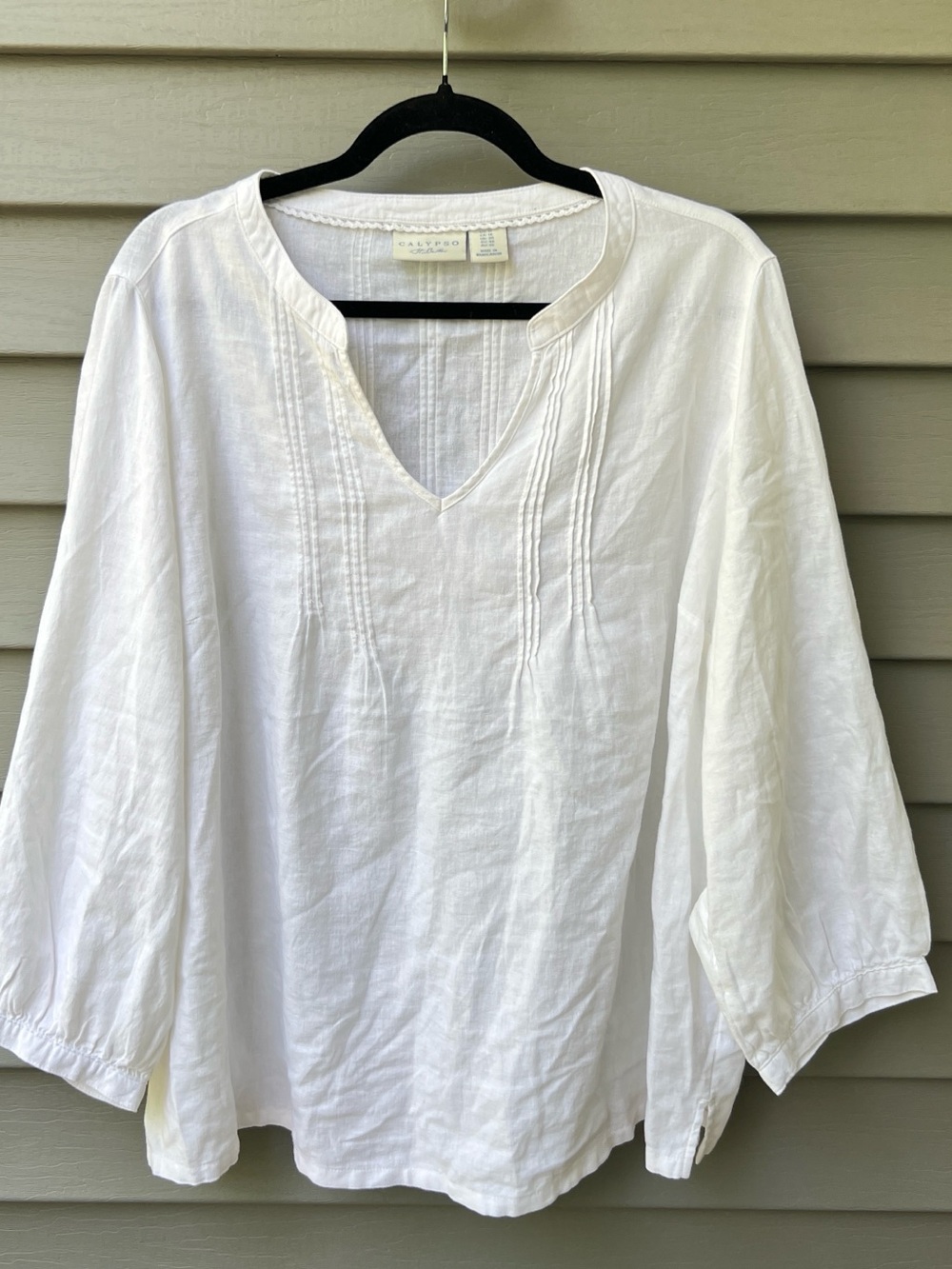Calypso St. Barth Linen Blend Blouse 1X White Boho Tunic Lightweight Top - Picture 2 of 15